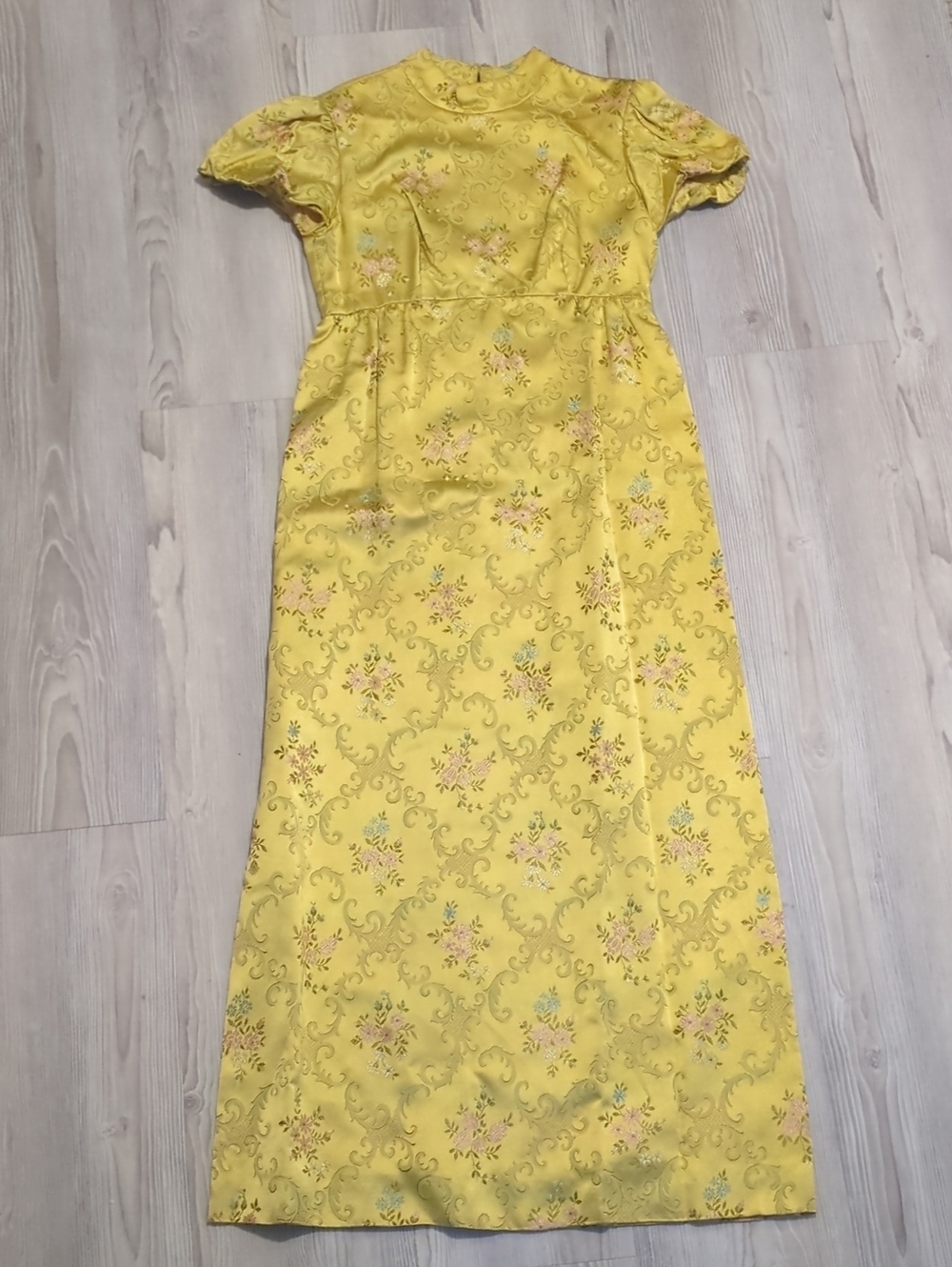 Handmade Yellow Floral Brocade Maxi Dress Bridgerton Puff Sleeve